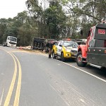 Caminhão carregado de madeira tomba na PR 151 em Coxilhão _São João do Triunfo_4